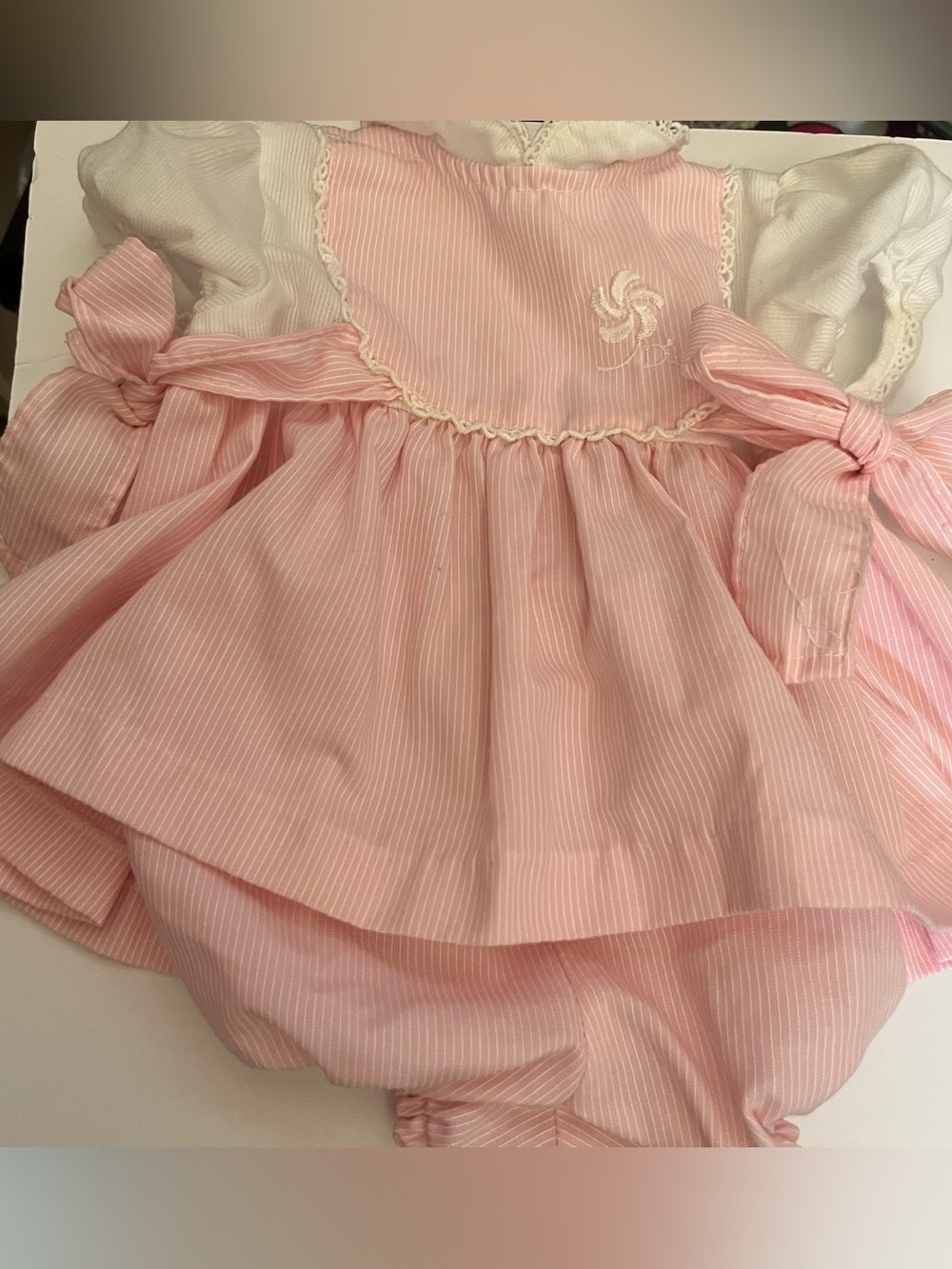 Baby Dior pink Striped Baby Dress with Bows and bloomers